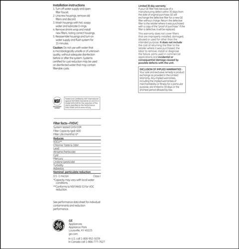 GE® Dual Stage Drinking Water Replacement Filter (VOC) FXSVC