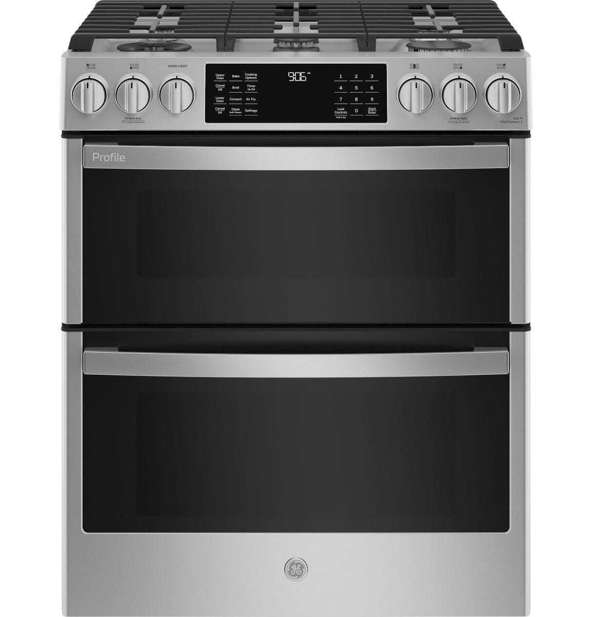 GE Profile 30" Smart Slide-In Front-Control Gas Double Oven Convection Fingerprint Resistant Range PGS960YPFS