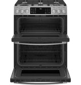 GE Profile 30" Smart Slide-In Front-Control Gas Double Oven Convection Fingerprint Resistant Range PGS960YPFS