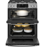 GE Profile 30" Smart Slide-In Front-Control Gas Double Oven Convection Fingerprint Resistant Range PGS960YPFS