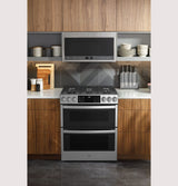 GE Profile 30" Smart Slide-In Front-Control Gas Double Oven Convection Fingerprint Resistant Range PGS960YPFS