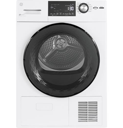 GE 4.1 cu.ft. Capacity 24" Ventless Condenser Frontload Electric Dryer with Stainless Steel Basket GFT14ESSMWW