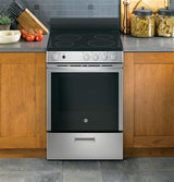 GE® 24" Free-Standing/Slide-in Front Control Range with Steam Clean and Large Window JAS640RMSS