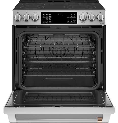 Café™ 30" Slide-In Front Control Radiant and Convection Range with Warming Drawer CES700P2MS1