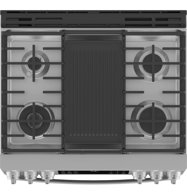 GE Profile 30" Smart Dual Fuel Slide-In Front-Control Fingerprint Resistant Range P2S930YPFS