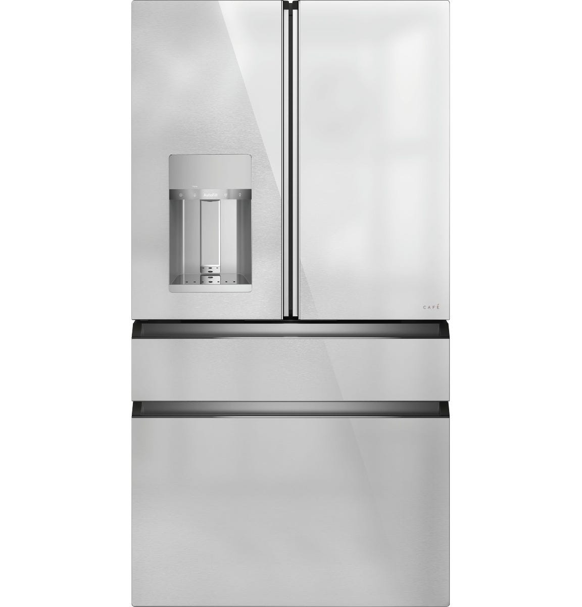 Café ENERGY STAR 22.3 Cu. Ft. Smart Counter-Depth 4-Door French-Door Refrigerator in Platinum Glass CXE22DM5PS5