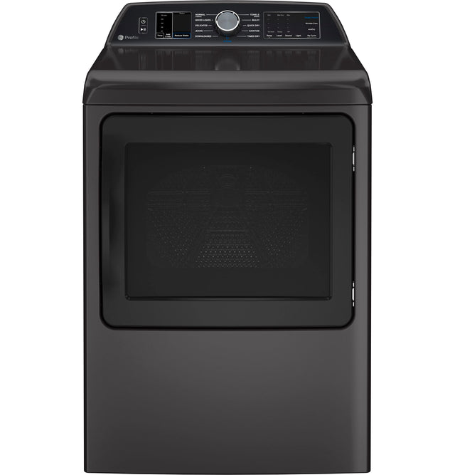 GE Profile 7.4 cu. ft. Capacity Smart aluminized alloy drum Electric Dryer with Sanitize Cycle and Sensor Dry PTD70EBPTDG-Diamond Gray