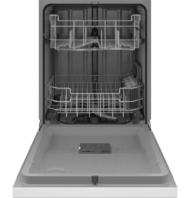 GE Front Control with Plastic Interior Dishwasher with Sanitize Cycle Dry Boost GDF550PGRWW-White