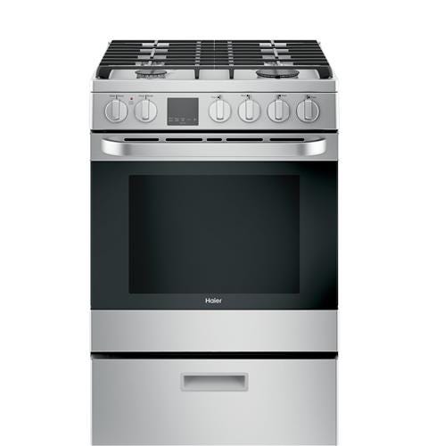 Haier 24" 2.9 Cu. Ft. Gas Free-Standing Range with Convection and Modular Backguard QGAS740RMSS