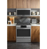 GE Profile 30" Smart Dual Fuel Slide-In Front-Control Fingerprint Resistant Range P2S930YPFS