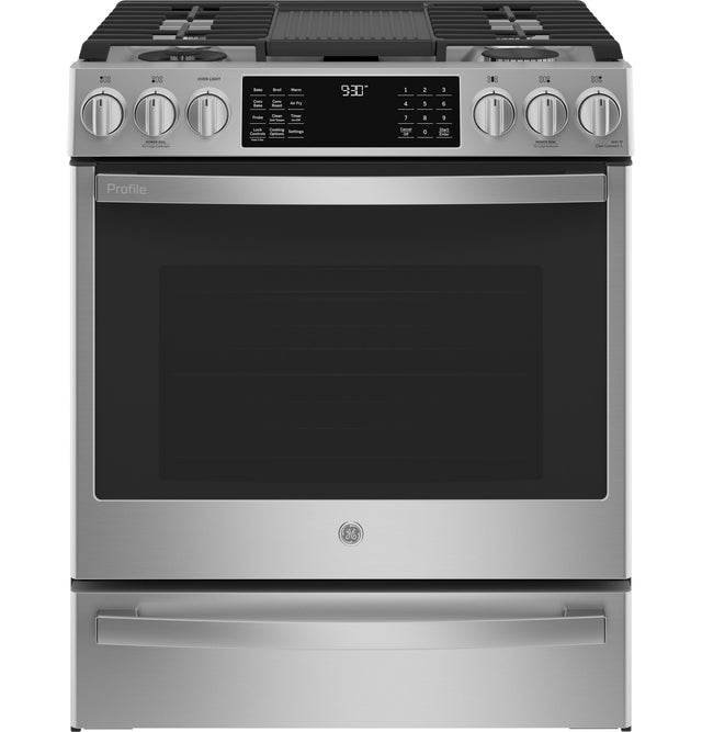 GE Profile 30" Smart Dual Fuel Slide-In Front-Control Fingerprint Resistant Range P2S930YPFS