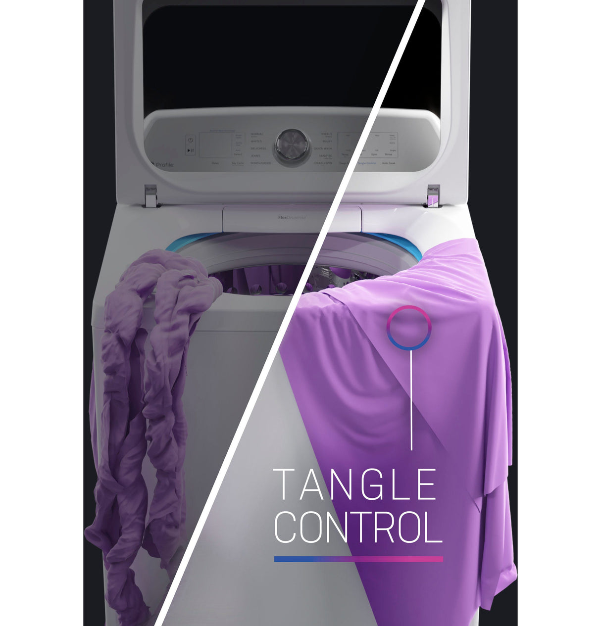 GE Profile 5.3 cu. ft. Capacity Washer with Smarter Wash Technology and FlexDispense PTW705BPTDG