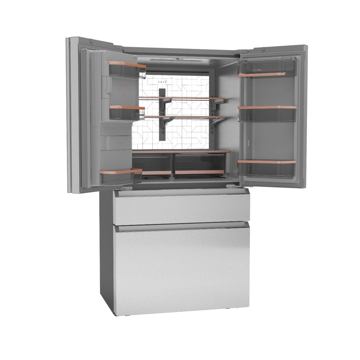 Café ENERGY STAR 22.3 Cu. Ft. Smart Counter-Depth 4-Door French-Door Refrigerator in Platinum Glass CXE22DM5PS5