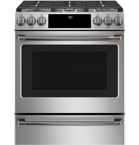 Café 30" Slide-In Front Control Gas Oven with Convection Range with Warming Drawer CGS700P2MS1