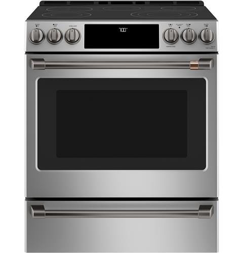 Café™ 30" Slide-In Front Control Radiant and Convection Range with Warming Drawer CES700P2MS1