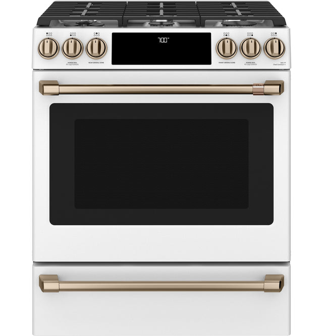 Café 30" Slide-In Front Control Gas Oven with Convection Range with Warming Drawer CGS700P4MW2