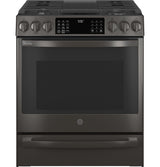 GE Profile 30" Smart Slide-In Front-Control Gas Fingerprint Resistant Range with No Preheat Air Fry PGS930BPTS-Black Stainless