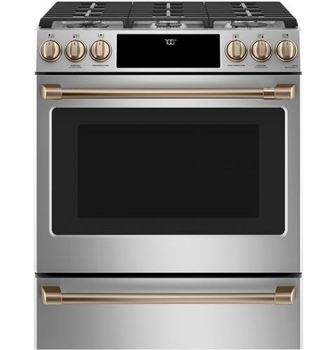 Café 30" Slide-In Front Control Gas Oven with Convection Range with Warming Drawer CGS700P2MS1