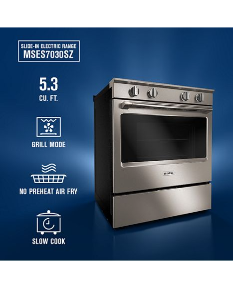 Maytag 30-Inch Wide Slide-In Electric Range with Grill Mode and No Preheat Air Fry - 5.3 Cu. Ft. MSES7030SZ