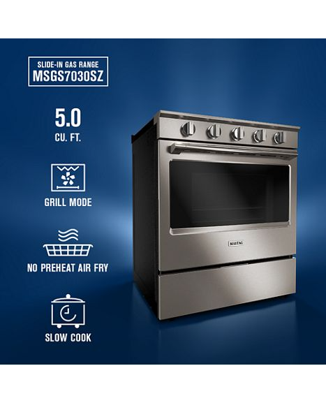 Maytag 30-Inch Wide Slide-In Gas Range with Grill Mode and No Preheat Air Fry - 5.0 Cu. Ft. MSGS7030SZ