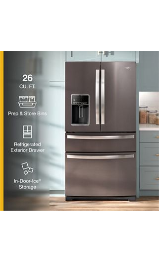 Whirlpool 36-inch Wide 4 Door Refrigerator with Prep & Store Bins - 26 Cu. Ft. WRMF7736PV