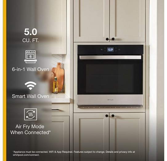 Whirlpool 5.0 Cu. Ft. Single Wall Oven with Air Fry When Connected WOES5030LZ-Fingerprint Resistant Stainless Steel