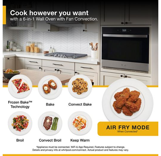 Whirlpool 5.0 Cu. Ft. Single Wall Oven with Air Fry When Connected WOES5030LZ-Fingerprint Resistant Stainless Steel