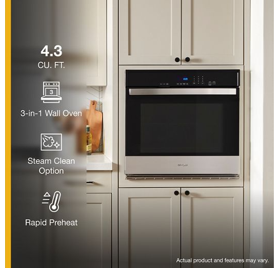 Whirlpool 4.3 Cu. Ft. Single Self-Cleaning Wall Oven WOES3027LS