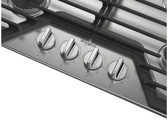 Whirlpool 30-inch Gas Cooktop with EZ-2-Lift™ Hinged Cast-Iron Grates WCGK5030PS