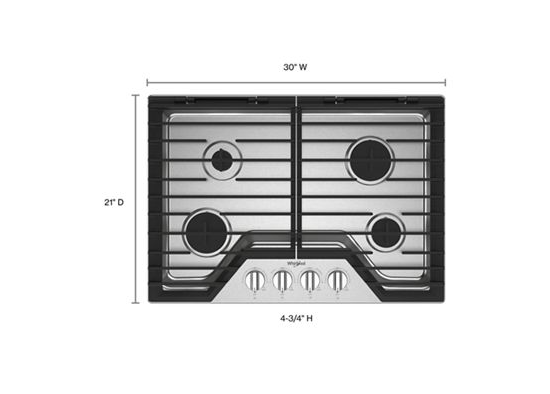 Whirlpool 30-inch Gas Cooktop with EZ-2-Lift™ Hinged Cast-Iron Grates WCGK5030PS