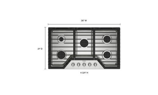 Whirlpool 36-inch Gas Cooktop with Fifth Burner WCGK7036PS