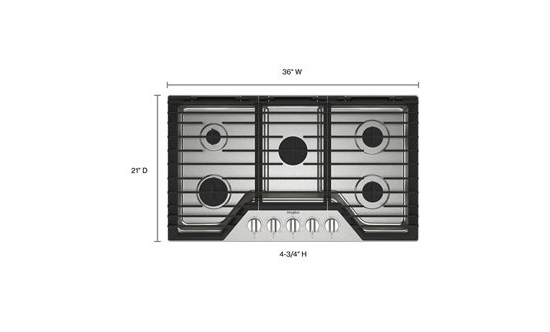 Whirlpool 36-inch Gas Cooktop with EZ-2-Lift™ Hinged Cast-Iron Grates WCGK5036PS