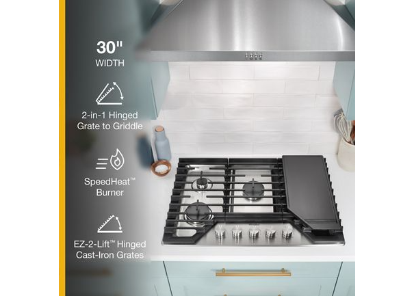 Whirlpool 30-inch Gas Cooktop with 2-in-1 Hinged Grate to Griddle WCGK7530PS