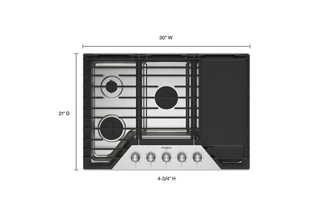 Whirlpool 30-inch Gas Cooktop with 2-in-1 Hinged Grate to Griddle WCGK7530PS
