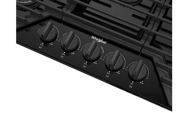 Whirlpool 36-inch Gas Cooktop with EZ-2-Lift™ Hinged Cast-Iron Grates WCGK5036PB
