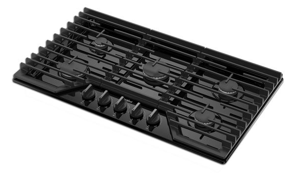 Whirlpool 36-inch Gas Cooktop with EZ-2-Lift™ Hinged Cast-Iron Grates WCGK5036PB