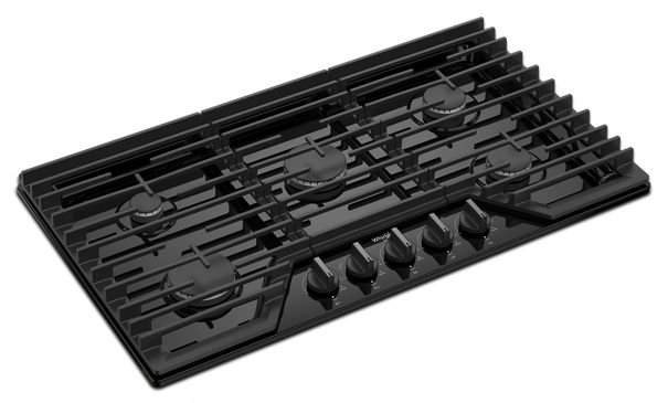 Whirlpool 36-inch Gas Cooktop with EZ-2-Lift™ Hinged Cast-Iron Grates WCGK5036PB