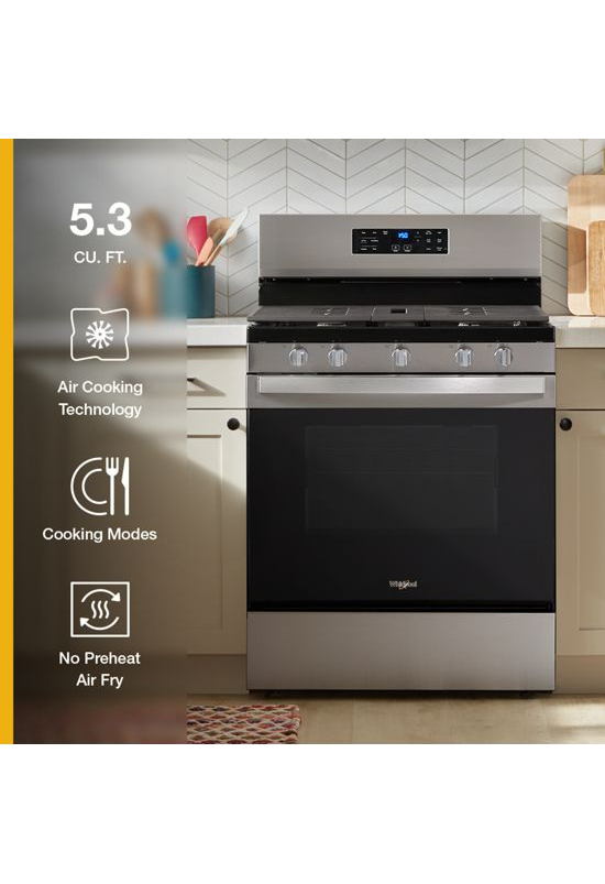 Whirlpool 30-inch Gas Range with Air Cooking Technology and Steam Clean WFGS4530SB