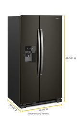 Whirlpool 36-inch Wide Side-by-Side Refrigerator - 25 cu. ft. WRS555SIHV-Black Stainless