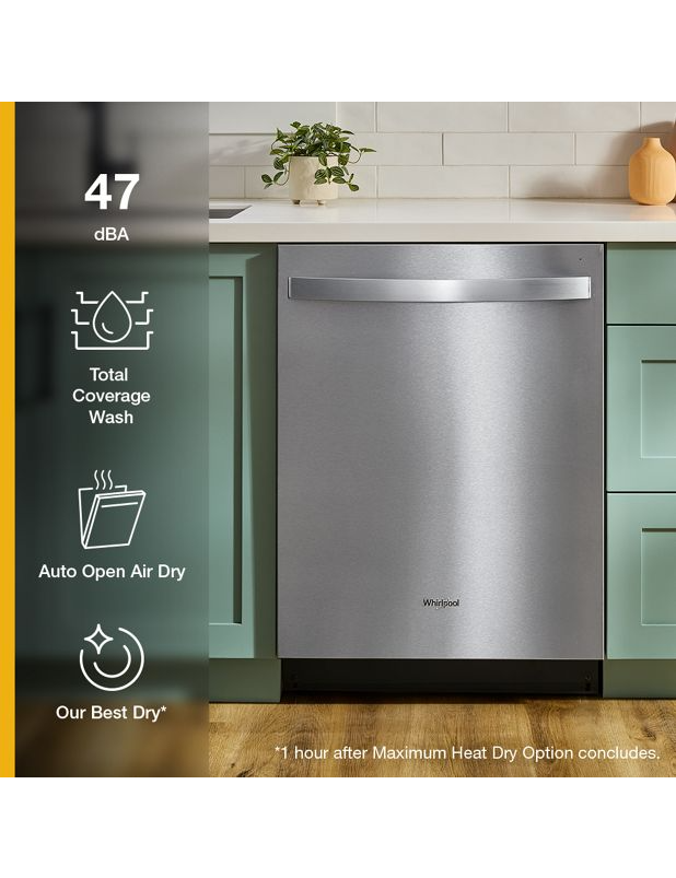 Whirlpool® 24-Inch Top Control Dishwasher with Total Coverage Wash and Auto Open Air Dry in Fingerprint Resistant Stainless Steel WDTS8024SZ