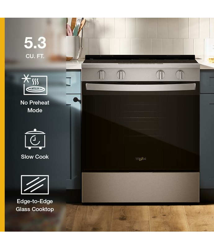 Whirlpool 30-inch Electric Range with No Preheat and Slow Cook Modes WSES3330TS