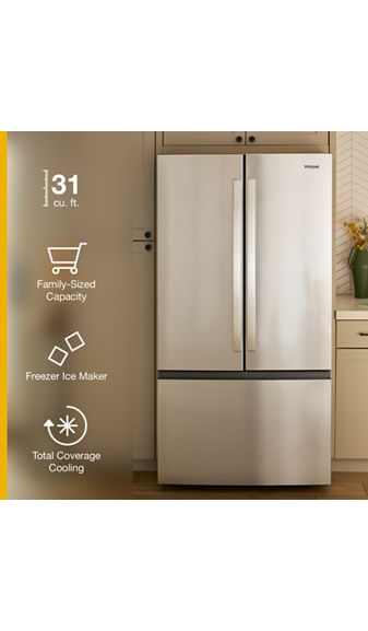 Whirlpool 36-Inch French Door Refrigerator with Interior Water Dispenser - 31 cu. ft. WRFF3336SB