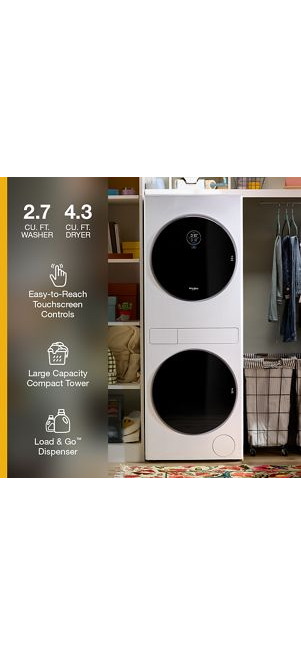 Whirlpool Compact ENERGY STAR® Ventless Heat Pump Laundry Tower with 2.7-cu ft Washer and Electric 4.3-cu ft Dryer WFH5424SW