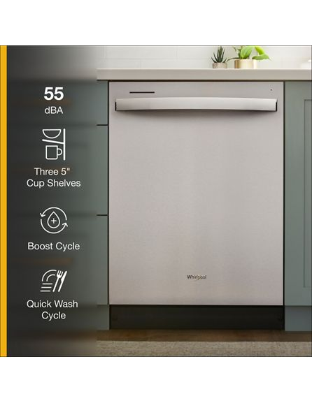 Whirlpool 55 dBA Fingerprint Resistant Quiet Dishwasher with Boost Cycle WDT540HAMZ