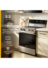 Whirlpool 30-inch Smart Electric Smart Range with Air Cooking Technology, No Preheat Air Fry, High Speed Preheat Oven, WipeClean™ Coating, and Steam/Self Clean WFES7530RZ