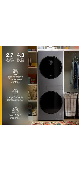 Whirlpool Compact ENERGY STAR® Ventless Heat Pump Laundry Tower with 2.7-cu ft Washer and Electric 4.3-cu ft Dryer WFH5424SJ