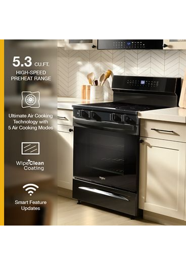 Whirlpool 30-inch Smart Electric Smart Range with Air Cooking Technology, No Preheat Air Fry, High Speed Preheat Oven, WipeClean™ Coating, and Steam/Self Clean WFES7530RB