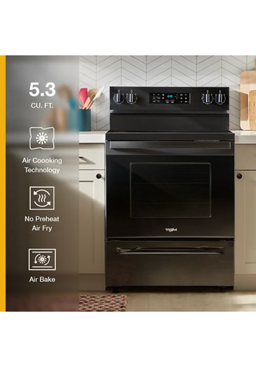 Whirlpool 30-inch Energy Star Electric Range with Air Cooking Technology, No Preheat Air Fry and Air Baking and Self Clean WFES5030RB