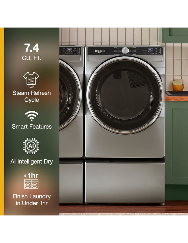 Whirlpool 7.4 cu. ft. Smart Front Load ENERGY STAR® Gas Dryer with Steam Capabilities WGD6720RR