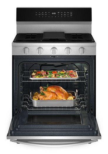 Whirlpool 30-inch Smart Gas Range with Air Cooking Technology, No Preheat Air Fry, Steam/Self Clean and High Speed Preheat WFGS7530RZ